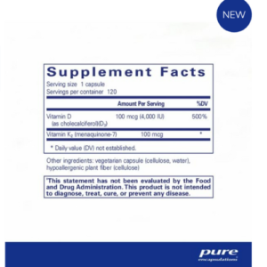 Pure Encapsulations Vitamin D3K2 Supplement Ingredients