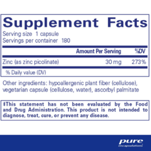 Zinc 30 supplement ingredients from Pure Encapsulations