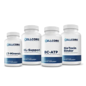 CellCore Energy and Drainage Kit - Includes BC-ATP, CT-Minerals, KL Support, and BioToxin Binder supplement bottles