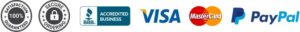 Credit Card Symbols paypal, bbb, visa, mastercard