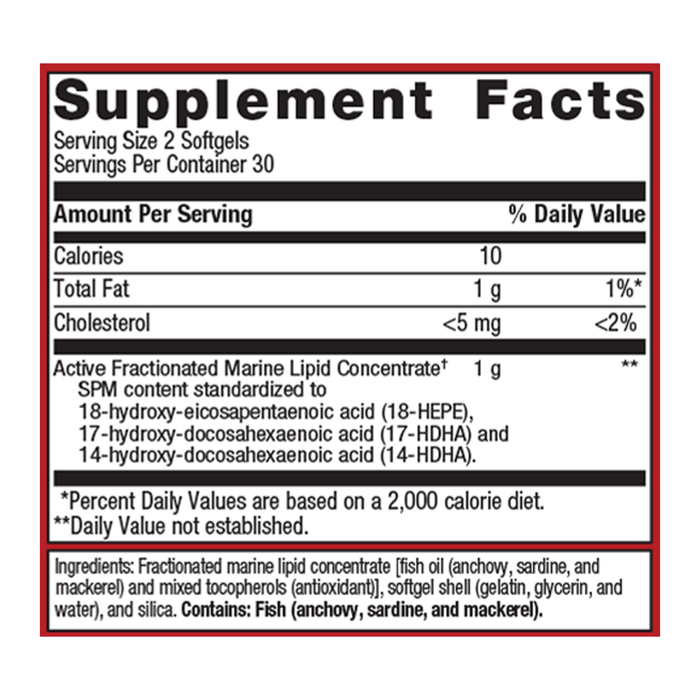 SPM Active® by Metagenics® – Specialized Pro-Resolving Mediator (SPM) supplement ingredient label