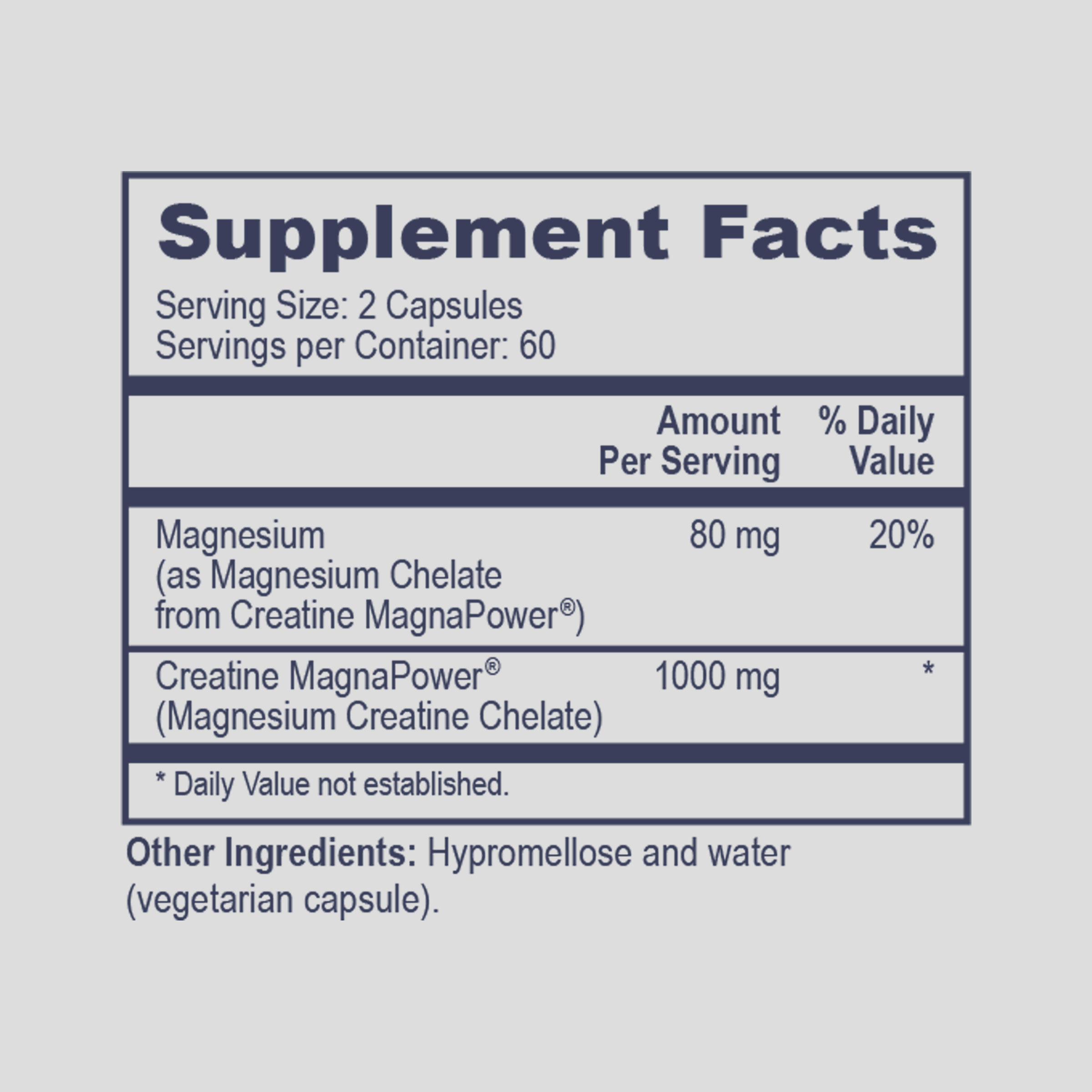Supplement Facts label for Magna Creatine by PHP MethylGenetic Nutrition
