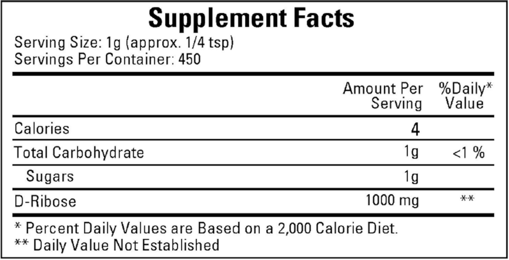 Supplement facts for D-Ribose powder by Cardiovascular Research