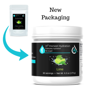 H2 Honest Hydration Lime graphic with old style and new style packaging