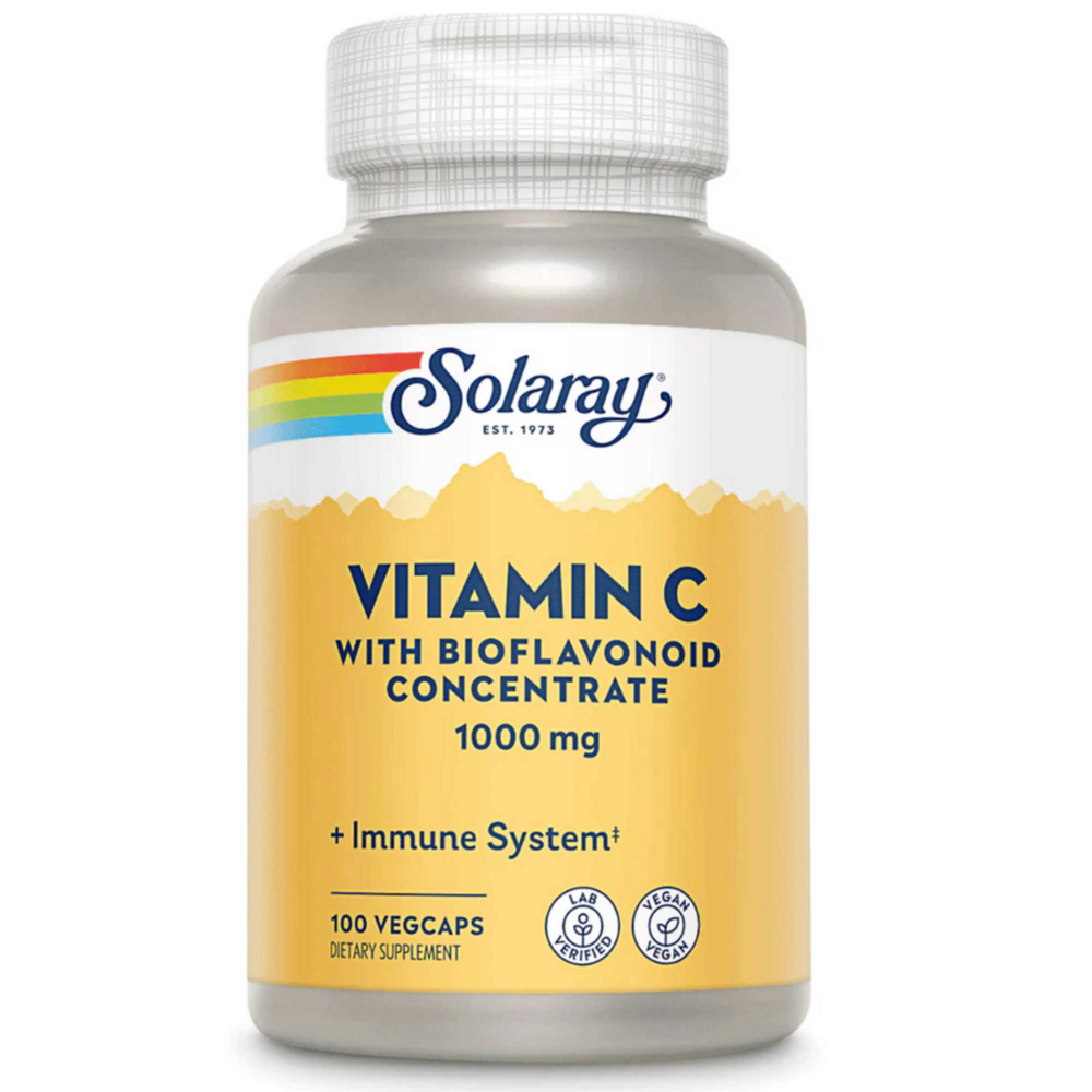 Vitamin C with bioflavonoids supplement bottle