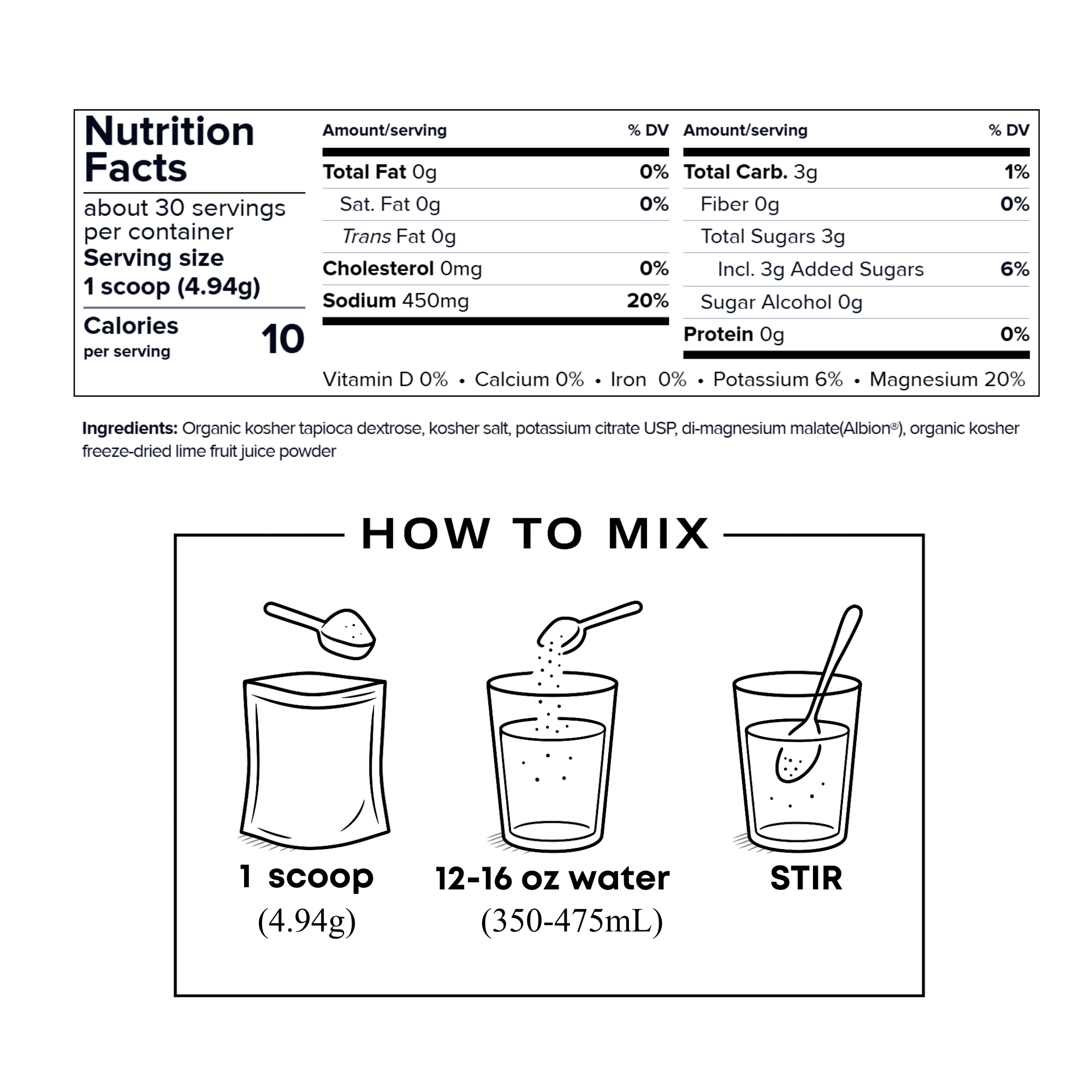 nutrition facts and mixing instructions